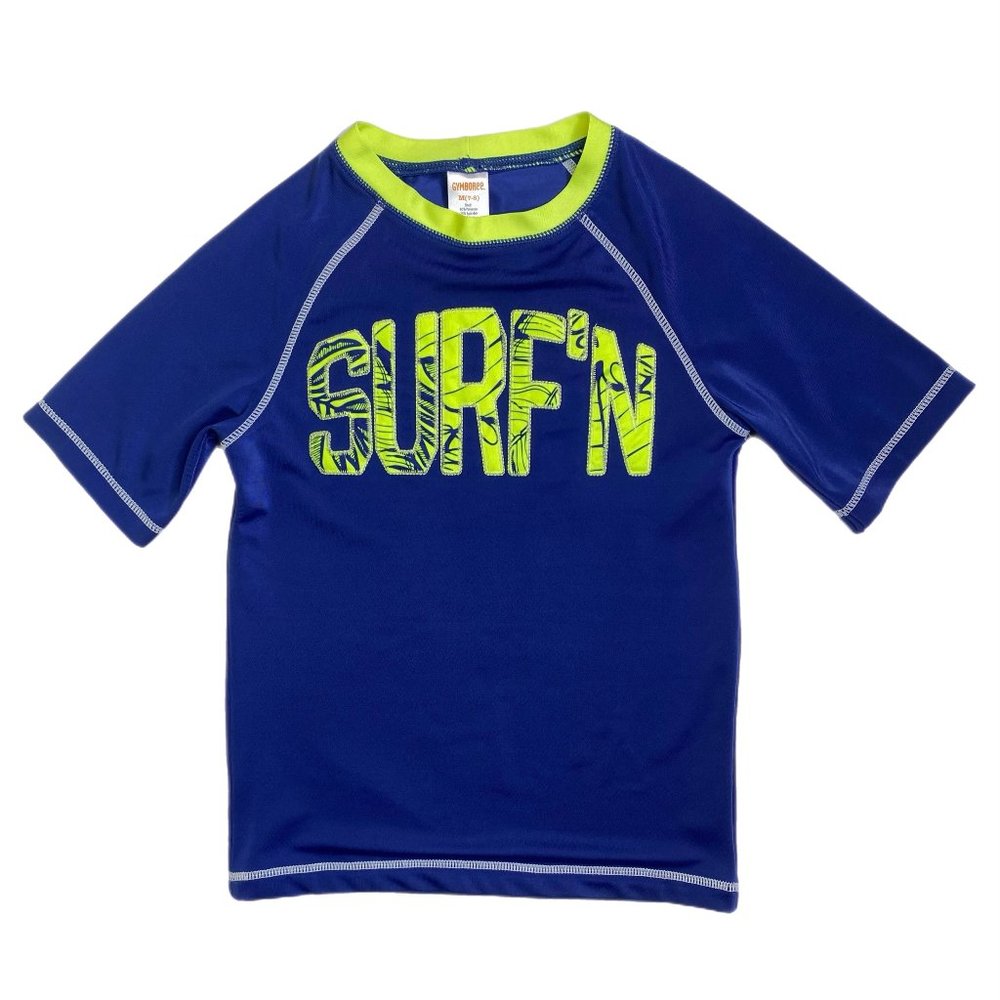 Gymboree Boys Blue Swim Shirt Size M (7-8) "SURF'N"